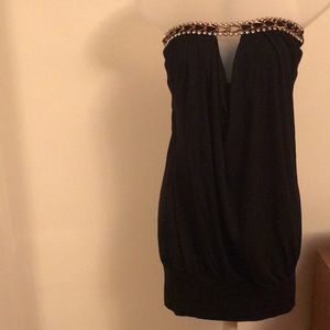 Sky black tube top/dress w/ gold & crystal detail